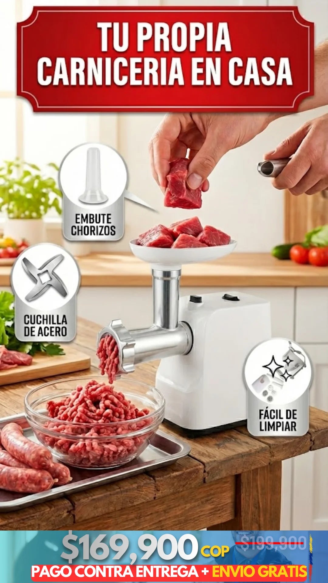 Molino de Carne Manual con Embutidor